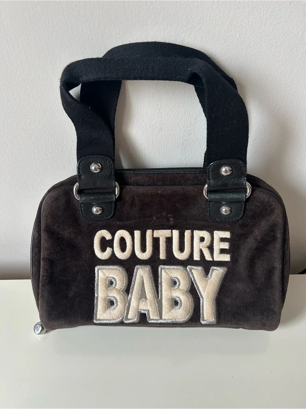 Couture Baby Vintage Y2K Velvet Velour Top-Handle Accessory Bag in Dark Brown